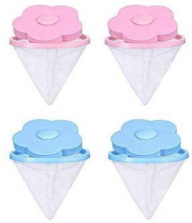 Newvent (PACK OF 4) Flower Shape Home Washing Machine Floating Net Bag Hair Removal Ball Debris Thread Cleaning Filter Net Lint Mesh Bag Detergent Bar Detergent Bar
