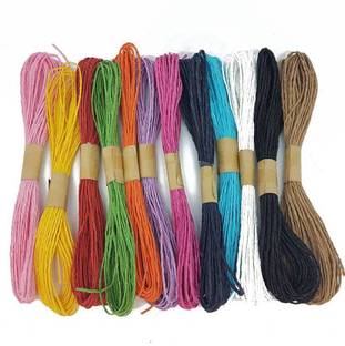 KAMAL Set of 12 x 10 Meter Colorful DIY Paper Rope Threads for Various Art and Craft Projects and Decoration - (Total 120 Meter) Multi-Coloured Twisted Paper Rope Threads (Raffia Rope) for DIY Art and Craft Projects and Decoration