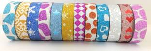 KAMAL Colourful Decorative Adhesive Glitter Tape Rolls, Length 3m Each, Set of 30 (Colours and Designs May Vary)