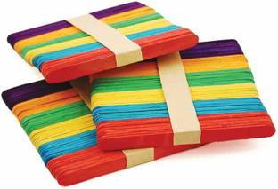 KAMAL Popsicle Sticks Combo A Grade Premium Quality Straight Edge Wooden Ice Cream Sticks for Art and Crafts Pack of 150 Pcs (150 Multicolor)