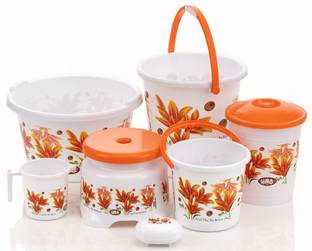 UMA Plastic Bathroom Set Large Capacity (20 LTR Tub, 20 LTR Bucket, 05 LTR Bucket, Patla, Dustbin 10 LTR, Mug 1.5 LTR, Soap Case ) 20 L Plastic Bucket(Orange) 20 L Plastic Bucket