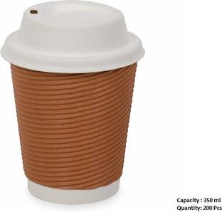 Spylark Pack of 200 Paper Ripple Paper Cup 350 ml|Disposable , Brown Colour | Pack of 200