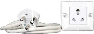 K K Electricals Extension Board 1 Single Socket 25 Amp Power 2 Meter 2.5 mm Long Wire Cable Cord with 15A 16A Plug (White) 2500 A Three Pin Socket