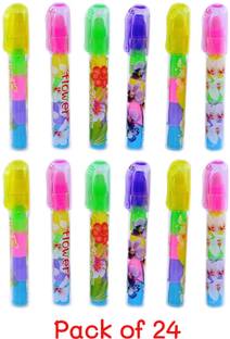 Andix Printed Pen Style Erasers - (Pack of 24) Birthday Party Return Gifts- Stacking Pen Type Erasers for Kids Non-Toxic Eraser
