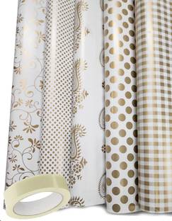 3A Featuretail 25pc Golden Pattern Printed Gift Wrapping Paper With 1 Adhesive Tape, Size - 19" x 28" In Gifts Wrap Sheets, Premium Sheet for Birthday Gift Packing Paper Gift Wrapper