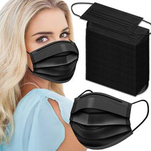3W Black (Pack of 100) Disposable Face Masks (Pack of 100) Export Quality Non Woven Fabric Mask With 4 Layer Protection and Comfortable Black Surgical Mask