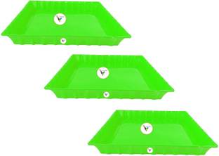 VINSHRA Square bottom tray for flower pot 10 inch green set of 3 Plant Container Set