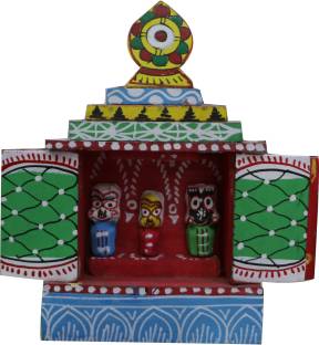 Craft World Lord Jagannath Temple hand crafted in wood ,and 3 idols placed in the temple. Decorative Showpiece  -  4 cm