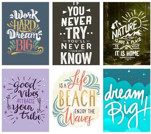 PRINTHUBS 30.48 cm Motivational Quote Vinyl Sticker Poster for Home office Gym Room Wall Décor Set of 6 ( Size 12x18 Inch ) Design32 Self Adhesive Sticker