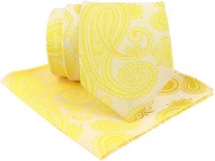Kovove Yellow Paisley Neck Tie and Pocket Square Gift Box Printed Tie