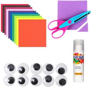 कमल ORIGAMI PAPER CRAFT KIT WITH ZIG ZAG SCISSORS, GLUESTICK, AND GOOGLY EYES FOR CRAFT PROJECT AND DIY PROJECTS AND FUN ACTIVITIES FOR KIDS