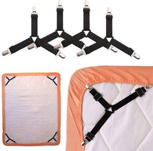 TGOPIT 4 PCS Bed Sheet Holder Straps, Adjustable Triangle Elastic Mattress Corner Clips, 3 Way Fitted Bed Sheet Fastener Suspenders Grippers Heavy Duty for Bedding Sheets, Mattress Covers, Sofa Polyester, Steel, Plastic Cloth Clips