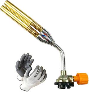 Mass Pro Hand Gloves With Twin Tube Flame Butane Gas Blow Torch Brazing Manual Ignition Welding Lighter Burner Outdoor Camping Gun (1Pcs) Flambe Torch