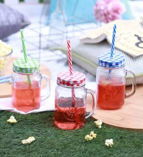 Dwellic 500 ml Glass Mason Jar, Juice Soft Cold Drinks Mason Straw,Transparent pcs-3 Glass Mason Jar