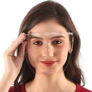 Pseudo New Face Shields Transparent Goggle Sunglasses Full Cover | Anti Fog Clear Plastic Face for Adults | See Through Mouth and Nose Facial Clear Face |Clear Face_ |Cover Glasses | Crystal Clarity | Transparent | Breathable | Comfortable | Reusable | Visor | Safety Visor