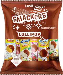 LuvIt Smackers Chocolate Flavoured Lollipops | 4 exciting Flavours for Kids | Chocolate, Chocolate Butterscotch, Chocolate Vanilla, Chocolate Strawberry Lollipop