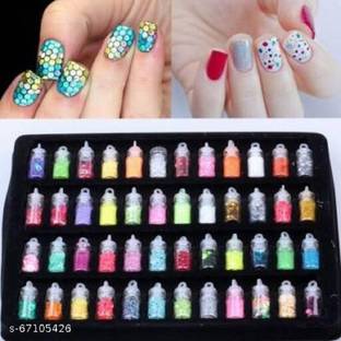 RHV 48 Bottles/Set 3D Nail Art Charms Kit, Random Nail Art Glitter Sequins, Glitter Powder Acrylic Rhinestone Decoration Kit (MULTICOLOR)