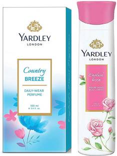 Yardley London 1 COUNTRY BREEZE DAILY WEAR PERFUME , 100 ML .& ENGLISH ROSE 150 ML ,REFRESHING BODY SPRAY , 150 ML .PACK OF 2 . Eau de Parfum  -  250 ml