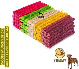 WOOFS Long Lasting Chewable and Easily Digestible Multi flavour Munchy Sticks Vegetable, Chicken, Mutton Dog Chew