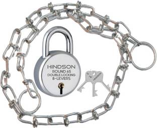 HINDSON 3 Feet Chain Lock with Round 65mm Padlock For Helmet, Gate, Link, Luggage steel Cycle Lock