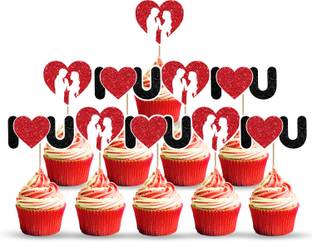 ZYOZI 10 Pack I Love You Cupcake Toppers Red Wedding Engagement Cupcake Picks Bridal Shower Birthday Valentine's Day Party Cake Decorations Supplies