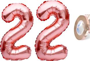 PARTY MIDLINKERZ Birthday Numbers Solid RoseGold '22' number Numerical Foil Balloon with Ribbon for Celebration (Rose Gold, Pack of 3)