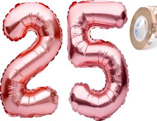PARTY MIDLINKERZ Birthday Numbers Solid RoseGold '25' number Numerical Foil Balloon with Ribbon for Celebration (Rose Gold, Pack of 3)