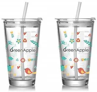 IndusBay Pack of 2 , 470 ML Glass Sipper With Straw Mason Travel Sipper Jar Leakproof Lid 470 ml Shaker