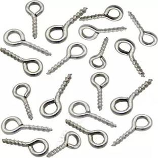 MINSHA EXPORTS 2cm Self-Tapped Small Screw Eyes Metal Eye Screw Hooks Multipurpose Bail With Loop Eye Hook For Rack, Keychain Holder etc Hook (Pack of 20) Curtain Hook