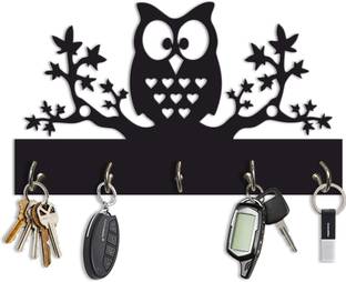Artvibes Key Holder Organizer Stainless Steel 5 Hooks for Home Decoration(KH_808), Black Wood Key Holder