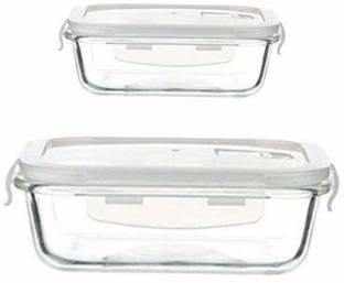 Femora Borosilicate Glass Microwave Safe Rectangle Food Storage Container with Air Vent Lid, 620 ml, 1500ml, Set of 2 2 Containers Lunch Box
