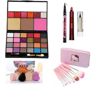 THE NYN All in One Fashion Makeup Kit for Girls Ecstasy No 1 with EyeLiner, Kajal, Makeup Brushes, Sponges and 5 in 1 Lipstick Red Edition