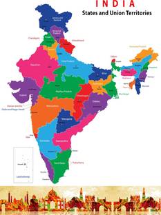 India New Map no. 2 Wall Poster Print on Art Paper 13x19 Inches Paper Print