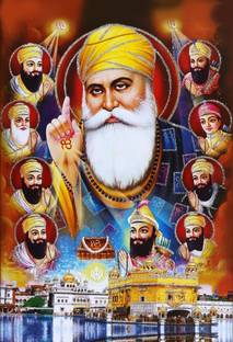 Guru Nanak Dev Ji with Govind Singh and all Ten Sikh Gurus no. 1 Wall Poster Print on Art Paper 13x19 Inches Paper Print