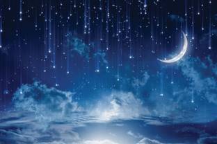 Moon with sparkling star Print Poster on 13x19 Inches Paper Print