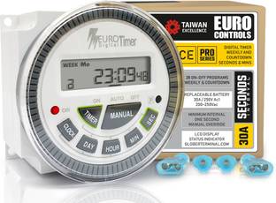 Euro Controls PRO TM619SH-2 30 Amps High Quality Digital Programmable Timer 4 pin - 28 Programs - New 1 second interval - replaceable battery Programmable Electronic Timer Switch