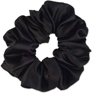 Fameza 2 Original Scrunchie Jumbo Size in Washable Black Nylon Silk-Like Fabric, Perfect for Wrist-to-Hair Versatility Rubber Band