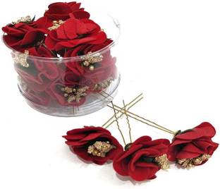 Zintalic red Rose Hair Accessories/Fancy Juda Pins /Clips for Bun Decoration/Juda pins for Bridal Hair for Women and Girls Hair Pin