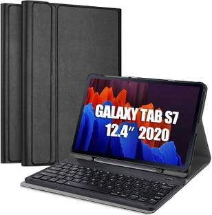 microware Galaxy Tab S7 FE (Model-SM T730,T735) 12.4" 2020 Keyboard Case, Bluetooth Wireless Detachable Keyboard, PU Leather Stand Cover, Case with Keyboard for Samsung Galaxy Tab S7+ Bluetooth Handheld Tablet Keyboard Compatible with Desktop, Laptop, Mac