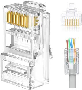 Fedus RJ45 Cat5, Cat5e, Cat6, Cat6a Pass Through Connectors Pack of 10 | Gold Plated 3 Prong 8P8C EZ to Crimp Modular Ethernet Plug for Solid or Stranded UTP Network Cable Easy and Fast Termination Wired Ethernet Lan Adapter compatible with Windows
