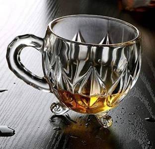 PKMSHO Crystal Clear Glass Tea Coffee Milk Cup with Leg, Set of 2, 170ml Glass Coffee (170 ml, Pack of 2) Glass Coffee Mug