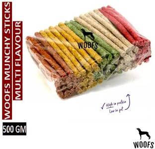 WOOFS Rawhide 100 % Digestible and Chewable Nutrient Rich Multi Flavour Munchy Sticks Chicken, Mutton, Vegetable Dog Chew