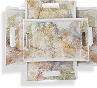 U.P.C. White Flower print Melamine Dinner & Breakfast Serving Tray, Set of 3 Villori Series Tray Tray