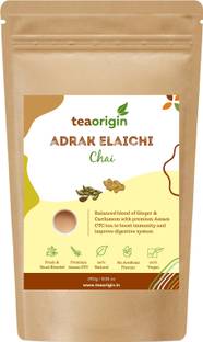 Tea Origin Adrak Elaichi Chai | 100% Natural Ingredients- Premium Assam CTC Tea, Ginger, Cardamom | Supports Healthy Digestion, Promotes Immunity, Relieves Stress | 250gm, Serves 100+ Cups Cardamom, Ginger Tea Blend Pouch