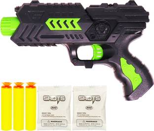 Aseenaa Water Bullet 2 In One Pistol With 400 Jelly Shot And 3 Soft Foam Bullets Toy Gun For Gift To Kids And Children - Colour : Black And Green Guns & Darts