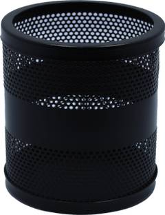 champcool 1 Compartments metal Pen Stand/Pen Holder Round Shape Pencil Container (Pack of 1) (4 x3 inch )Multipurpose Hollow Out Desktop Storage Organizer for Student Stationery Office Supplies(Black)