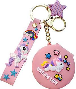 prisma collection Pocket Mirror Keychain/ Keyring With Hook/ Round Pendant Makeup Key Ring Key Chain