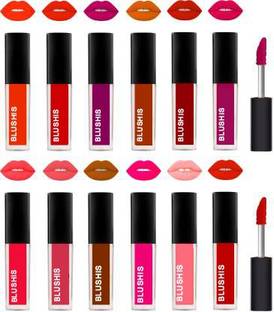 BLUSHIS Waterproof Longlasting Matte finish Liquid Lipstick Combo Pack Of 12 pc