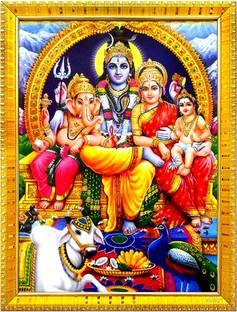 ज़िग ज़ैग लॉर्ड शिव पार्वती भगवान गणेश कार्तिकेय फैमिली फोटो रिलीजियस फ्रेम