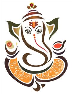 Pshychedelic Collection 45 cm decorative beautiful multicolour lord ganesh ji wall sticker for home décor Self Adhesive Sticker